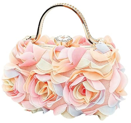Cartera Clutch de Noche, Flor 3D para Mujer, Mango de Piedras de Rhinestone, Cierre de Cristal, Bolso de Novia para Boda, Fiesta y Baile