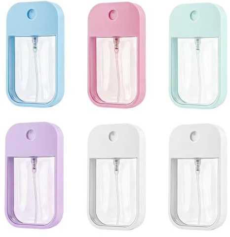 6 st. sprayflaskor små 45 ml mini fin dimma sprayflaska flerfärgad bärbara kartonglåda sprayflaskor återanvändbara spray för att fördela och bära parfym kosmetika kroppsvård