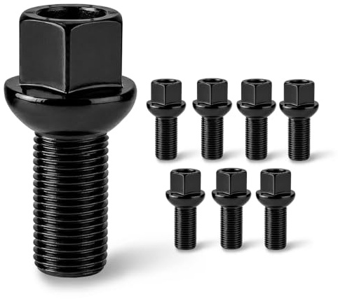 8 Radschrauben M14x1,5 27mm Kugelbund R13 Radbolzen SW 17 - für VW & für Audi Original Alufelgen & Stahlfelgen - Plug & Play - Felgen & Räder mit Kugelbund A/G R13 - für Seat - für Skoda - Schwarz