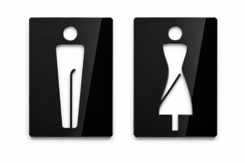 Cartello WC Bagno Uomo Donna Rettangolare Nero Lucido Design Moderno, Per Hotel e Ristoranti, Finitura Specchiata, Stile Elegante, Segnaletica Bagno