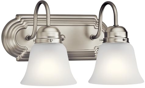 Kichler 12.25 2-Light Vanity Bath Light in Brushed Nickel, Modern Bathroom Light with Clear Satin Etched Glass, (12.25 W x 8 H), 5336NIS