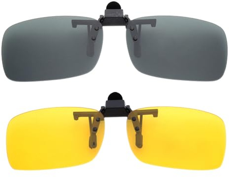 BOZEVON Clip auf Sonnenbrillen - Herren/Damen Flip-Up Polarisierende Sonnenbrillen Nachtsichtgläser Fit Over Brillenträger für Autofahren und Außenbereich, 1 * Grün & 1 * Gelb - S