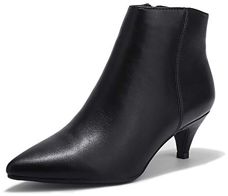 IDIFU Women Booties Low Kitten Heel Ankle Boots Pointed Toe Short Boots Dress Sexy Shoes(7.5, Black Pu)