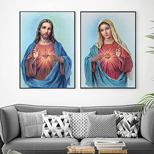 Tanyang Sacro Cuore Di Gesù E La Vergine Maria Della Tela Di Canapa Pittura Poster E Stampe 2 Pezzi Immagine Di Arte Della Parete Per Soggiorno Ufficio Decorare 30Cmx40Cm Senza Telaio