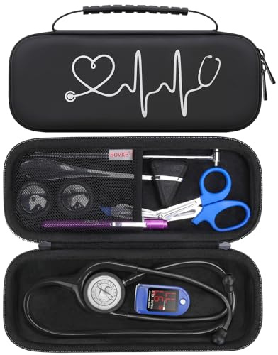 BOVKE Tasche für 3M Littmann Classic III Stethoskop zur Überwachung,3M Littmann Lightweight II S.E., MDF Instruments Acoustica Stethoskop, Mesh Tasche für Medical Scissors and LED Stiftlampe, Schwarz