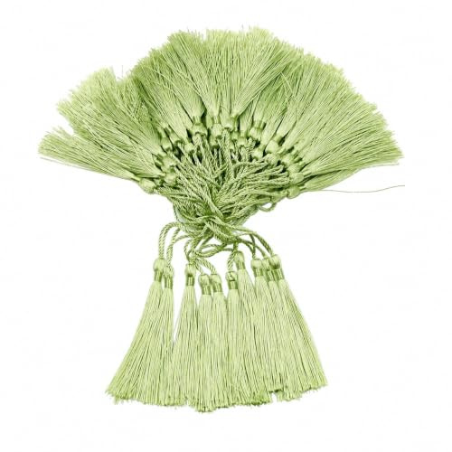 Yurosiay 100 Stück 13cm Seide Quaste Handgefertigte Quasten Anhänger Quasten Basteln Lesezeichen Quasten Mini Tassel mit Kordel Schlaufen für Schmuckherstellung DIY Bastelzubehör Hellgrün