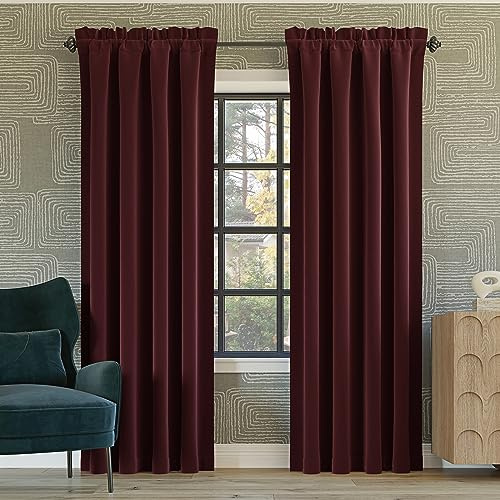 Sun Zero Oslo Theater Grade Extreme Total Blackout Rod Pocket Curtain Panel, 52 x 95, Wine Red