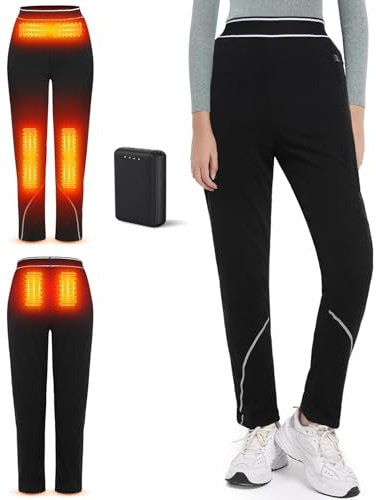 FERNIDA Pantalon chauffant pour femme, sous-vêtements thermiques, leggings thermiques avec Power Bank, pantalon de base chauffant, 8 coussins chauffants, Noir , XL