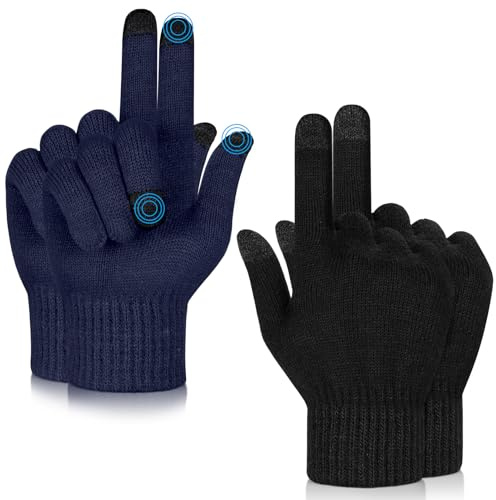 MELLIEX 2 Paar Winter Touchscreen Handschuhe, Warme und Atmungsaktive Stretch Strick Fingerhandschuhe für Damen und Herren
