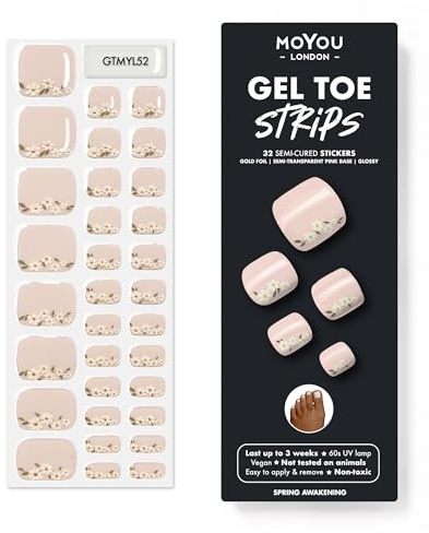 MOYOU LONDON Halbgehärtete Gel-Nagelstreifen - 32 Stück. Gel-Nagelfolien für eine Maniküre in Salonqualität - Funktioniert mit jeder UV-Nagellampe - Einfach anzuwenden - Spring Awakening
