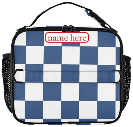 tplaotee Lonchera personalizada a cuadros americanos blancos y azules, resistente al agua, para adultos, con asa, bolsa de mano aislada para el trabajo y la escuela, patrón de acuarela