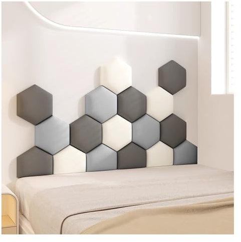 Wzmazingly Coussin Mural Anti-Collision, Décoration Murale, Auto-adhésif Tissu Tête De Lit, Hexagone 3D Panneau Rembourré pour Chambre Salle De Jeux(Multi-colored-01,180x105cm)