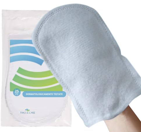 Take & Care Gants savonnés jetables Italie – 25 poignées jetables pour l'hygiène du corps | Testé dermatologiquement | Gants en polyéthylène pour soins personnels