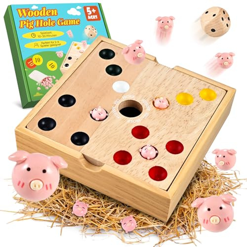 Wooderma Holz Schweinchen Spiel, Big Hole, Lustiges Würfelspiel
