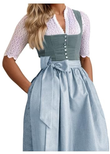 Women's Oktoberfest Dirndl Dress Halloween Costumes Adult Women Long Lace German Traditional Apron Dress Womens October Festival Outfit Bavarian Beer Maids Costumes Carnival Party Cosplay