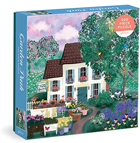 Galison Garden Path – 500 Piece Puzzle Fun and Challenging Activity with Bright and Bold Artwork of Country Cottage and Plant Path for Adults and Families
