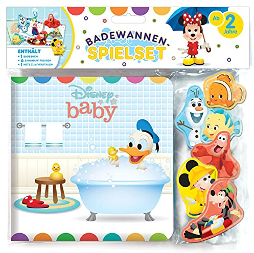 Disney Baby Badewannen-Spielset - Badebuch-Set Eva, 6-seitiges Badebuch, 6 gepolsterte Saugnapf-Figuren, 1 Staunetz