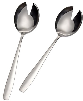 GRÄWE Set di posate da insalata con manici corti, 2 pezzi, lucidate, lavabili in lavastoviglie, in acciaio cromato 18/0, cucchiaio da portata dal design senza tempo, serie Königstein