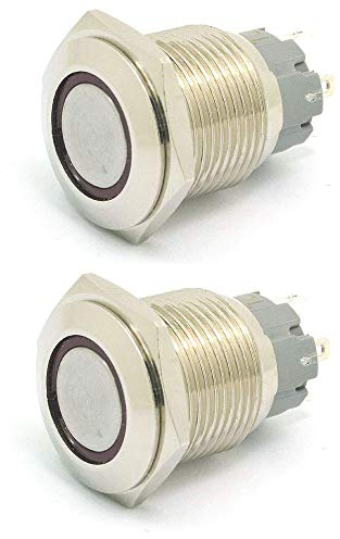 DollaTek 2Pcs 16mm 10A Interruptor momentáneo Botón pulsador Interruptor 12V DC Angel Eye LED Interruptor redondo redondo de acero inoxidable a prueba de agua - Rojo