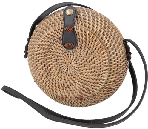 GURU SHOP Geflochtene Handtasche, Korbtasche, Rattantasche, Balitasche Rund - Modell 5, 20x20x10 cm