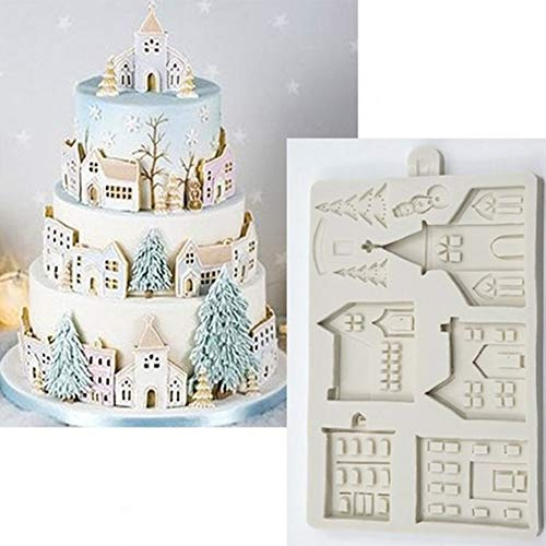 AXspeed 3D Weihnachten Silikon Kuchenform Weihnachtsbaum Haus Fondant Form Schokolade Gebäck Backform Kuchen Dekorieren Werkzeuge Weiß