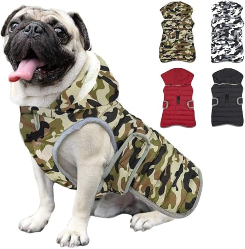 Etechydra Hundrock varm väst jacka med avtagbar hatt, bekväm vintervattentät hundkläder, varm fleecefoder, vinterrock, grön XS.