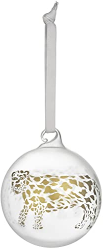 Iittala Glas Kugel Cheetah Weihnachtskugel Integrierte, graue Kordel, Goldfarbener Tierdruck, 1059952