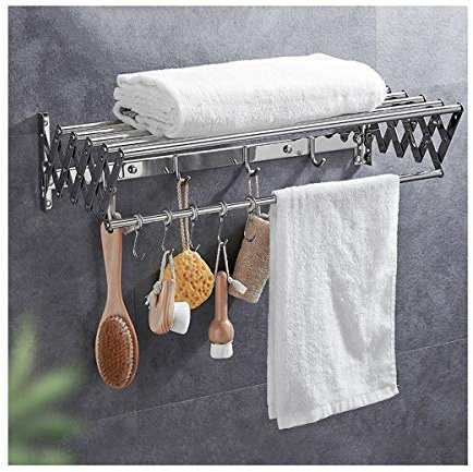 LLLD Asciugamano Stendino Wall Mount Stendibiancheria Pieghevole Telescopico Mensole Portasciugamani Fisarmonica Durevole per Il Balcone del Bagno (Size : 80cm)