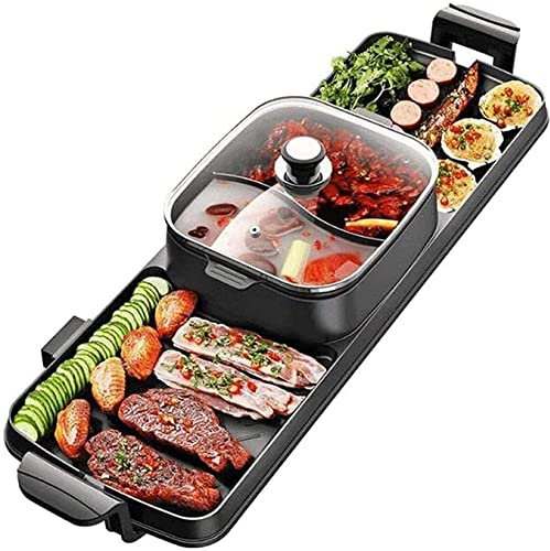 LIOYUHGTFY Barbecue Elettrico Piastra-Grill Elettrica Grill da Tavolo Griglia per Barbecue da Interno e pentola per Barbecue elettrica Multifunzionale con pentola a Vapore 1028
