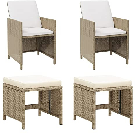 vidaXL 2X Gartenstuhl mit Hocker Gartensessel Essstuhl Rattanstuhl Terrassenstuhl Stuhl Stühle Terrassen Sessel Balkonstuhl Poly Rattan Beige