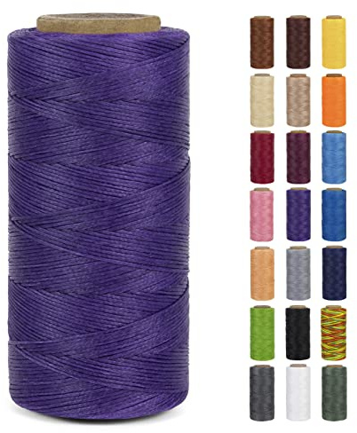 LEREATI Filo Cerato 0.8mm x 260m 150D Cordino Cuoio Filo da Cucito, Cordoncino Piatto Cerato per Legatoria, Creazione di Gioielli, Tela, Uncinetto, Cucire in Pelle, Portafoglio (Viola Scuro)