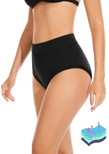 OVRUNS Costumi da Bagno Periodo Donna Mestruale Slip da Bagno Vita Alta Protettive Slip Bikini, Nero, 3XL