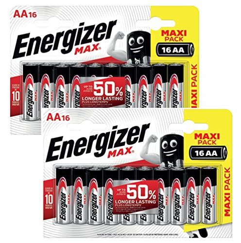 32 x Energizer Max AA Alkaline Batteries | 1.5V Mercury-Free & Leak Resistant | Longer Lasting Power & Better Performance | 10 Year Shelf Life, Pack of 32