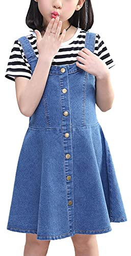 Yimutian Vestito Salopette di Jeans Bambina Salopette con Gonna per Bambine e Ragazze Blu 120