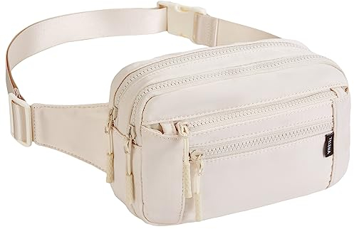 Telena Bauchtasche für Herren und Damen Mode Hüfttaschen Frauen Brustbeutel Klein Umhängetasche Nylon Crossbody Bag mit 4 Reißverschlusstaschen,Beige
