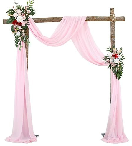 Querbehang Freihanddeko,Transparentem Voile Hochzeitsbogen Hochzeit Vorhang Deko Dekoschals Tüll Chiffon Foto Hintergrund Vorhangschal für Fotografie Party Geburtstag Taufe 75*550cm,Rosa #2