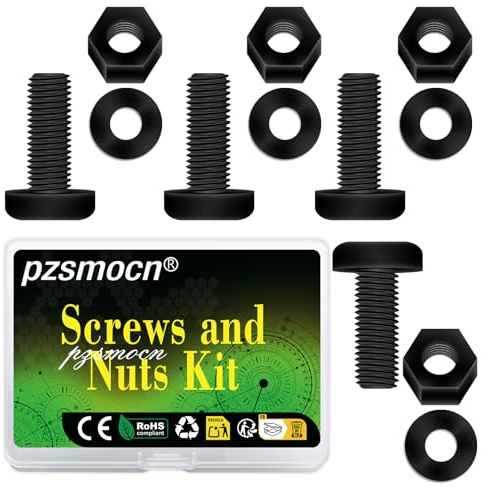 Pzsmocn 150 Stück/50 Sätze M5*15 mm Schwarzes Nylon Kunststoff Kreuzschlitz Rundkopfschrauben-Sechskantmuttern mit Isolierscheibe Standardgröße, für Heimwerker und Elektronische Montage.