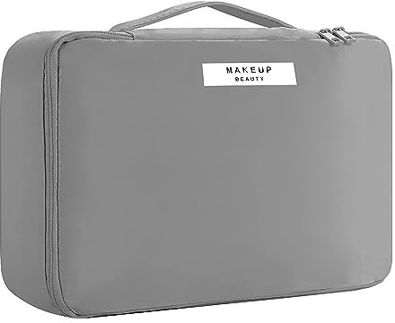 Astuccio da trucco da viaggio [con portapennelli e custodia rimovibile] astuccio per trucco per donne e ragazze, grigio