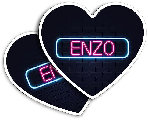 2 x Vinyl Stickers 10 cm - Heart Shape Neon Sign Design Enzo Name Art Print Decal Laptop Tablet Luggage Car Wall Fridge Door Sticker #351901