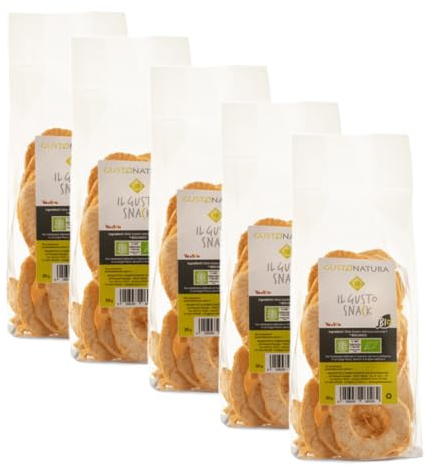 Mele essiccate (5 confezioni) – snack dolce naturale – anelli di mela del Trentino – senza zuccheri aggiunti – Made in Italy – Gustonatura