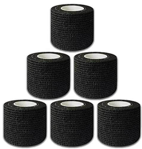 6 Rollen Selbstklebender Verband, 4,5cm x 5m Haftbandage, Elastische Selbsthaftende Verband, Cohesive Bandage, Geeignet für Stretch Sportler, Handgelenk, Füße, Fingerpflaster (6 Rollen, Schwarz)