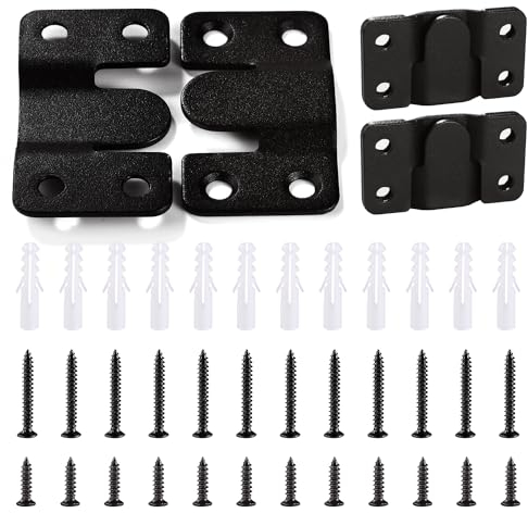 VooGenzek 6 Stücke Schwerlast Bilderrahmen Aufhänger, Ineinandergreifender Bildaufhänger, Unterputz Verdeckte Halterung, Edelstahl Möbelverbinder Haken, mit Schrauben, Schwarz 54 x 30 mm