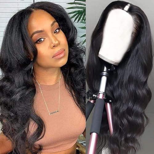 V Part Echthaar Perücke Body Wave Human Hair - Upgrade U Part Glueless Wig 150% Dichte - Wear and Go No Lace - 22 Zoll (55CM)