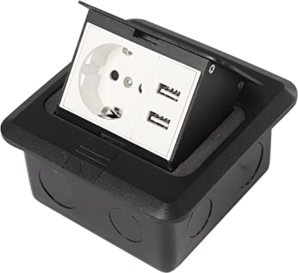 Einbausteckdose Versenkbare, Tischplatte Versteckt, Wasserdichte Mehrfachsteckdose Mit 2 USB und 1 Steckdose Pop Up für Arbeitsplatte Boden Küche, Schwarz
