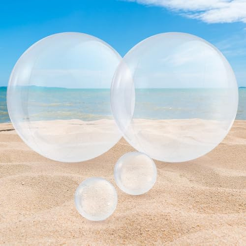 Palla Gonfiabile Trasparente, 2 Pezzi 16 e 2 Pezzi 5 Pallone Gonfiabile Spiaggia Beach Ball Trasparenti Palloni da Spiaggia Gonfiabili per Estate All'aperto Spiaggia Piscina Feste Accessori