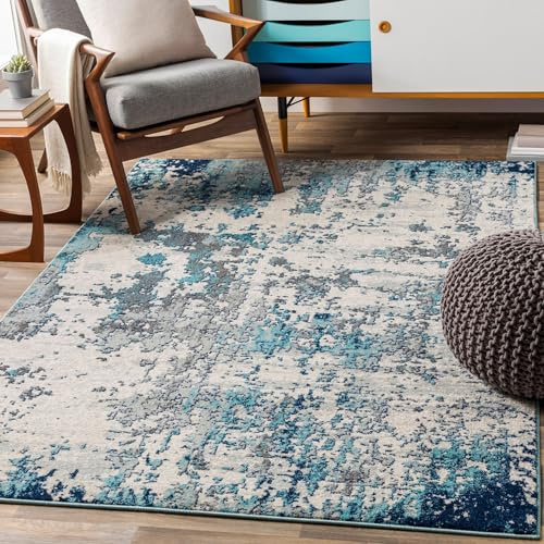 Livabliss Moroni Tappeto Salotto Moderno Astratto Tappeto Soggiorno, Camera da Letto, Pranzo Moderni Tappeti Effetto Marmo, Morbido e Pelo Corto, Ampio 140x200 cm, Argento, Blu Notte, Grigio
