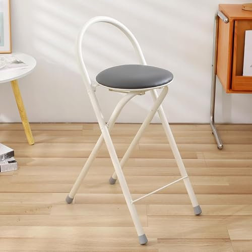 IMUNKT Sedia da Bar Pieghevole Portatile, Sgabello Pieghevole Alto 60cm, Sgabello da Banco Imbottito Rotondo, Sedia da Cucina Pieghevole, Stabile E Confortevole(Grey)