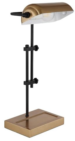 LED Tischleuchte Tischlampe Leseleuchte Schlafzimmerlampe Wohnzimmerlampe Bankerleuchte, Metall goldfarben schwarz, E27 LED warmweiß, H 50 cm