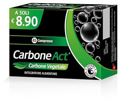 CARBONE ACT, Integratore Alimentare, 45 Compresse | Contribuisce alla riduzione dell’eccessiva flatulenza post-prandiale, a Base di Carbone Attivo Vegetale, Vegano e Vegetariano