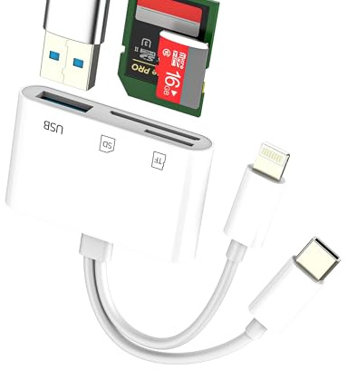 USB C Lightning auf SD Micro SD Kartenleser (3 in 1) USB OTG 3.0 Adapter für iPhone 16 15 14 Pro kompatibel mit Samsung Kamera für iPad TF Speicher Multiport Übertragung Dateien Telefon